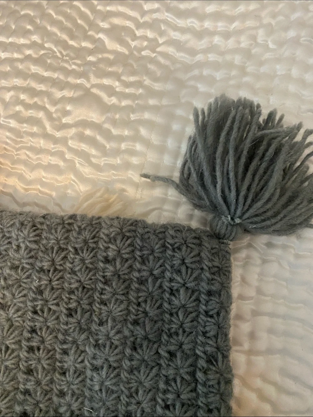 Set of 2 Chunky Knit Tassel Pillow Covers in Cream & deep green
